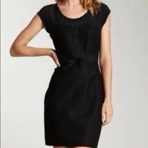 Rebecca Taylor Black Linen Blend Silk Panel Lace Up Bustier Corset Dress Size 8 - Picture 1 of 11